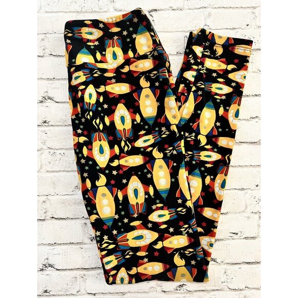 Lularoe Rocket Ship Space Print Leggings One Size - Picture 1 of 4